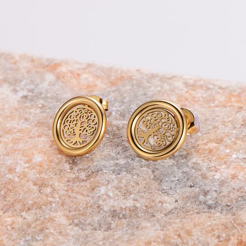 1 Pair Casual Life Tree Plating 304 Stainless Steel 18K Gold Plated Ear Studs