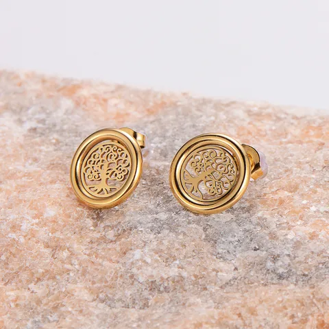 1 Pair Casual Life Tree Plating 304 Stainless Steel 18K Gold Plated Ear Studs