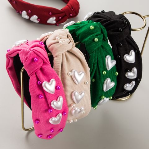 Women's Simple Style Classic Style Heart Shape Cloth Inlay Pearl Hair Band