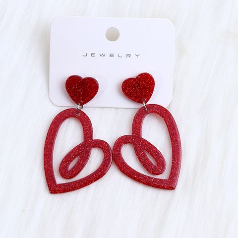 1 Pair Sweet Geometric Heart Shape Spray Paint Arylic Drop Earrings