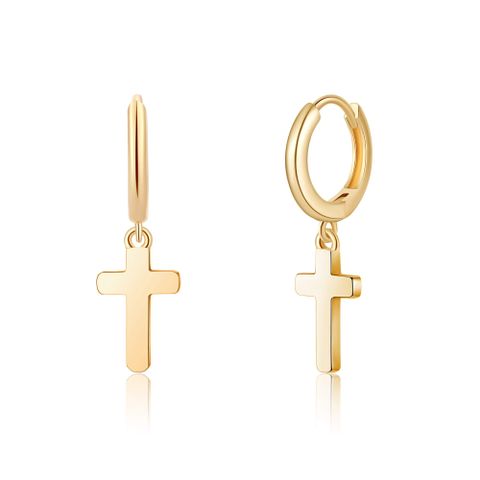 1 Pair Casual Elegant Geometric Cross Lightning Inlay Copper Zircon 14k Gold Plated Drop Earrings