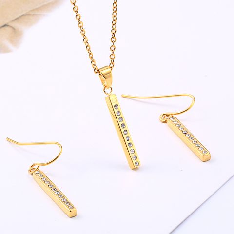 Titanium Steel 18K Gold Plated Lady Plating Inlay Geometric Zircon Earrings Necklace