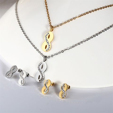 304 Stainless Steel 18K Gold Plated Simple Style Commute Plating Inlay Infinity Artificial Gemstones Jewelry Set