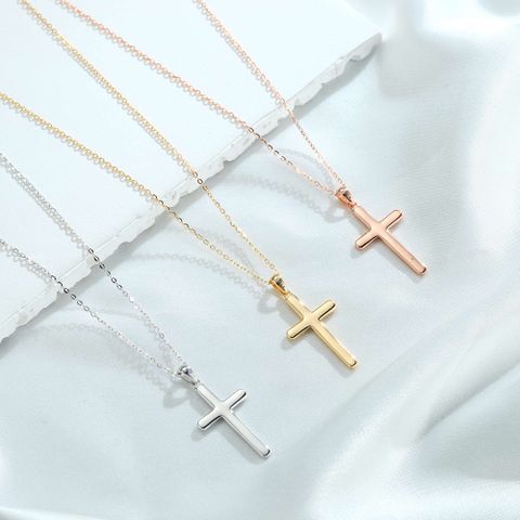 Simple Style Commute Cross Sterling Silver Plating 14k Gold Plated Rose Gold Plated White Gold Plated Pendant Necklace