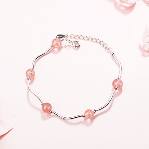 Copper Cute Lady Sweet Inlay Geometric Round Artificial Crystal Bracelets