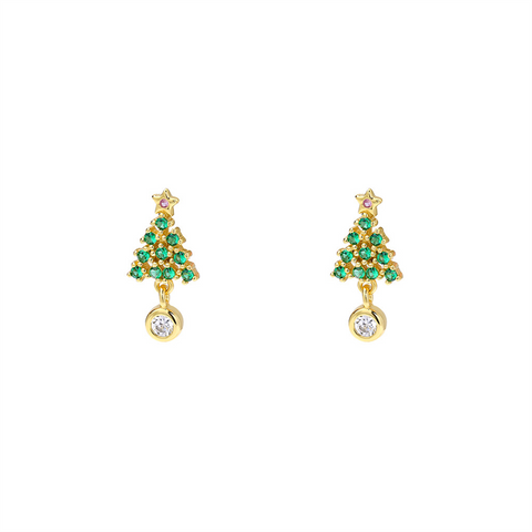 1 Pair Casual Simple Style Christmas Tree Plating Inlay Sterling Silver Zircon 18K Gold Plated Ear Studs