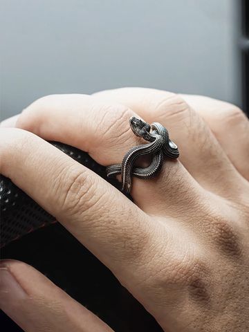 Retro Punk Snake Alloy Silver Plated Men's Open Rings
