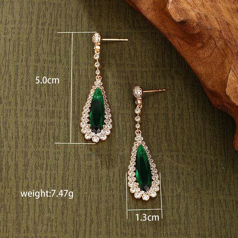 1 Pair Retro Xuping Water Droplets Plating Inlay Alloy Artificial Gemstones 18k Gold Plated Drop Earrings