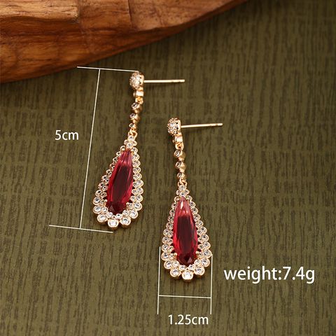1 Pair Retro Xuping Water Droplets Plating Inlay Alloy Artificial Gemstones 18k Gold Plated Drop Earrings