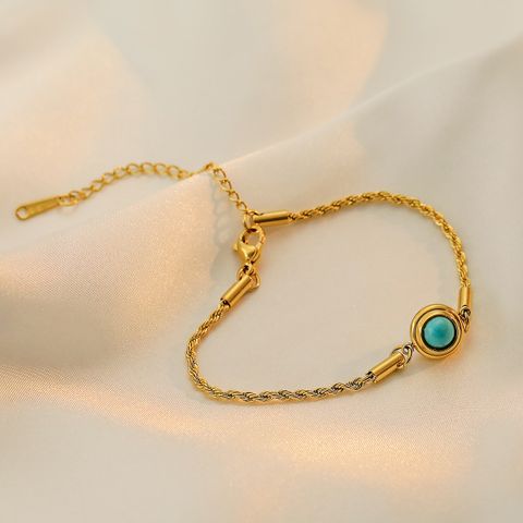 Simple Style Commute Solid Color 304 Stainless Steel 18K Gold Plated Turquoise Bracelets In Bulk
