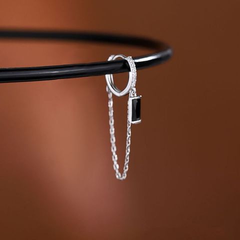 1 Piece Streetwear Square Plating Inlay Sterling Silver Artificial Diamond Silver Plated Earrings