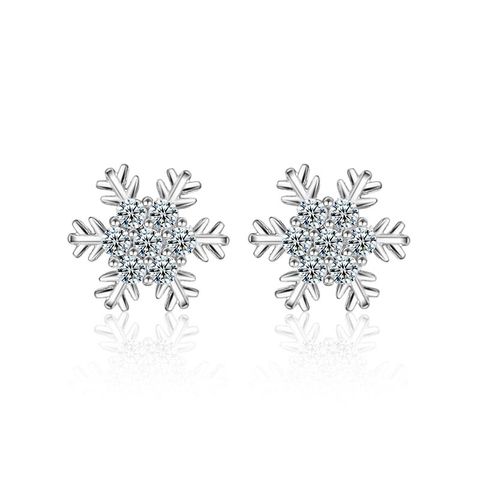 1 Pair Ig Style Sweet Snowflake Plating Inlay Copper Zircon White Gold Plated Ear Studs