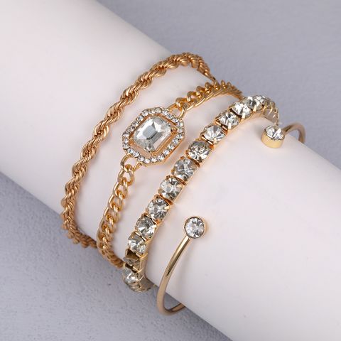 Simple Style Shiny Solid Color Rectangle Alloy Inlay Rhinestones Women's Bracelets Bangle