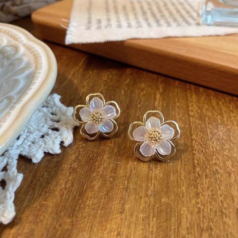 1 Pair Sweet Flower Plating Inlay Alloy Acrylic Gold Plated Ear Studs
