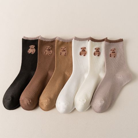 Fashion Mid-tube Autumn And Winter Bear Polyester-cotton Long Socks