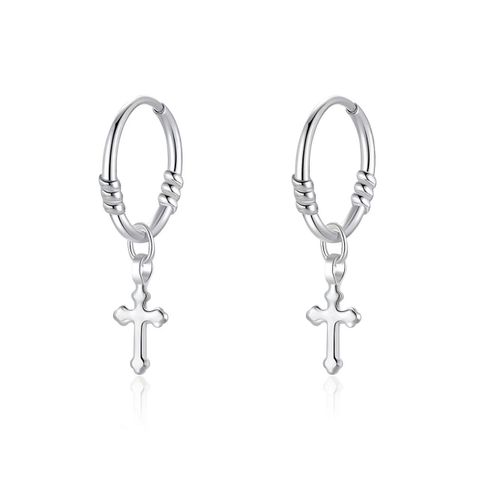 1 Pair Simple Style Cross Dolphin Heart Shape Sterling Silver Hoop Earrings