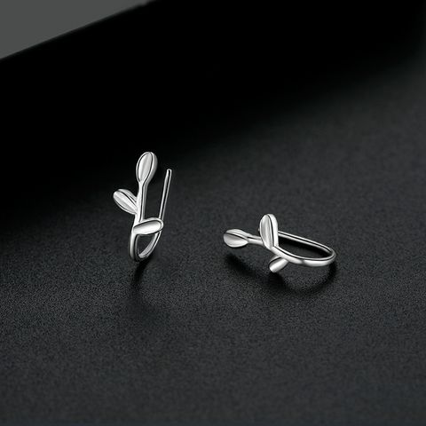 1 Pair Simple Style Leaf Sterling Silver Hoop Earrings