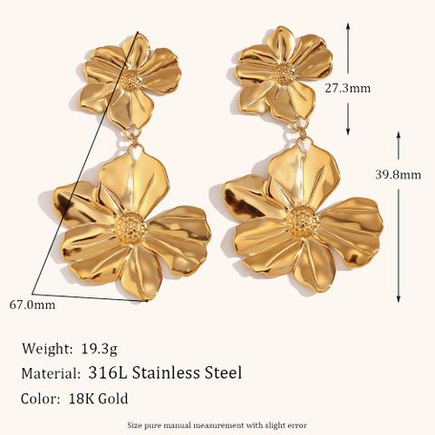 Casual Exaggerated Flower Stainless Steel Drop Earrings 1 Pair