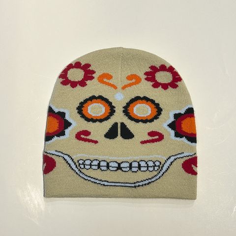Unisex Exaggerated Funny Streetwear Flower Skull Eaveless Wool Cap