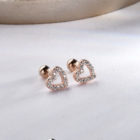 1 Pair Elegant Simple Style Hexagon Round Heart Shape Plating Sterling Silver Zircon Ear Studs