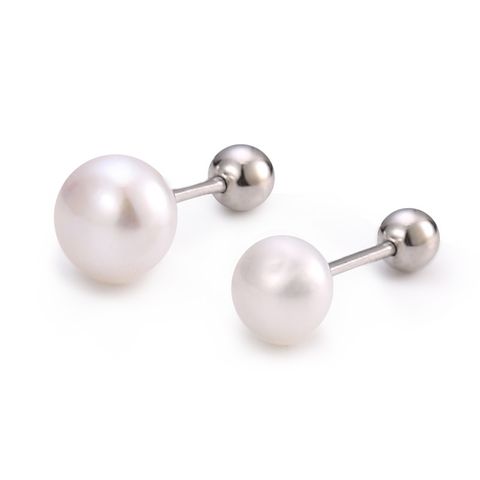 1 Pair Simple Style Round Inlay Sterling Silver Freshwater Pearl Ear Studs