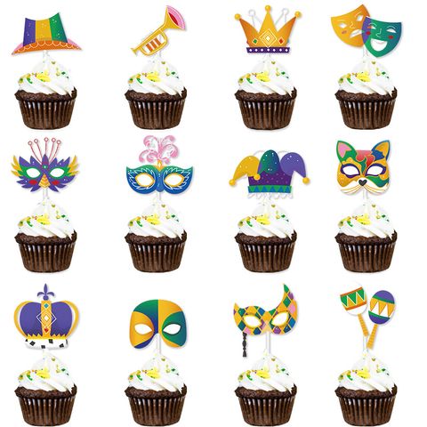Cartoon Style Funny Mask Paper Party Carnival Street Cake Decorating Supplies