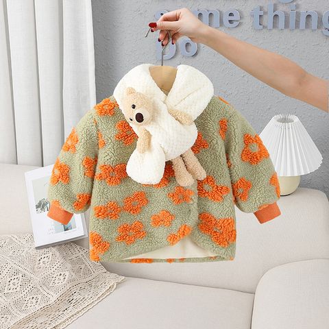 Cute Pastoral Bear Fleece Girls Outerwear