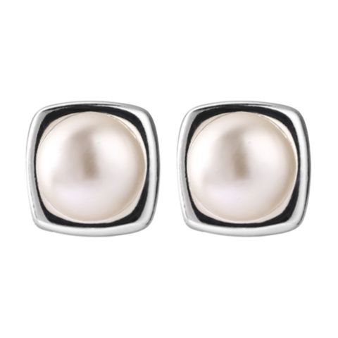 1 Pair Simple Style Solid Color Inlay Sterling Silver Pearl Ear Studs