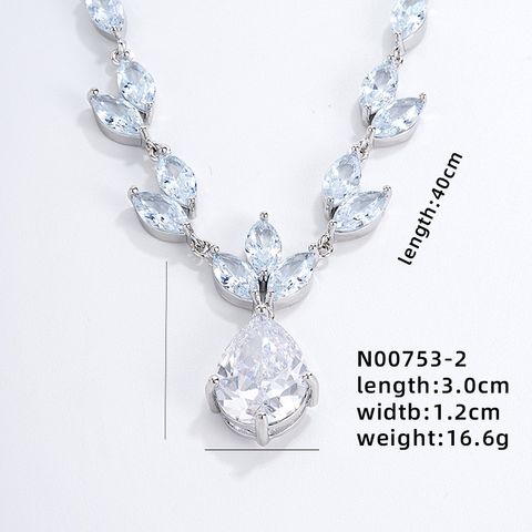 Luxurious Water Droplets Copper Zircon Necklace Jewelry Set In Bulk