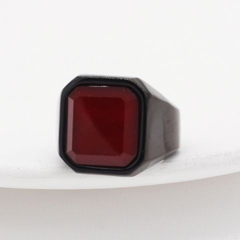 Simple Style Square Titanium Steel Inlay Artificial Gemstones Men's Rings