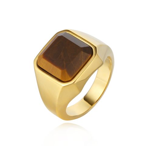 Simple Style Square Titanium Steel Inlay Artificial Gemstones Men's Rings