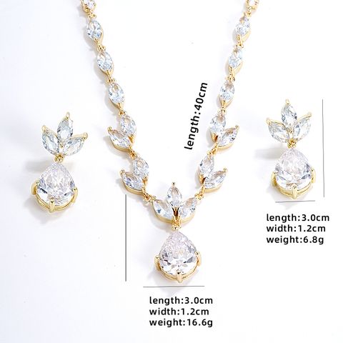 Luxurious Water Droplets Copper Zircon Necklace Jewelry Set In Bulk