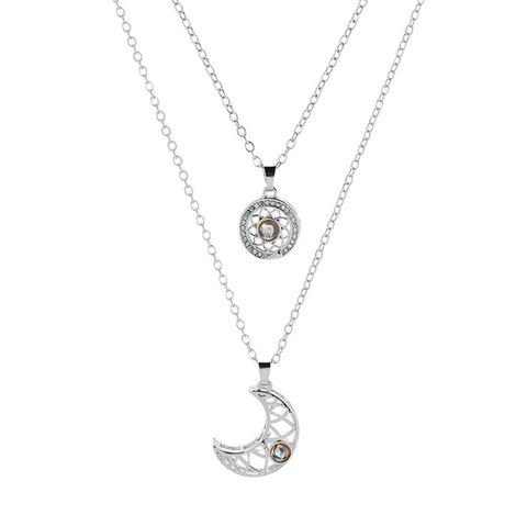 Romantic Star Moon Alloy Plating Inlay Artificial Gemstones Couple Pendant Necklace