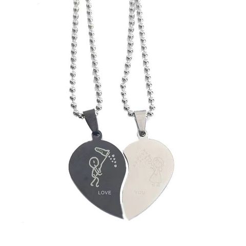 Cute Heart Shape Alloy Titanium Steel Polishing Couple Pendant Necklace