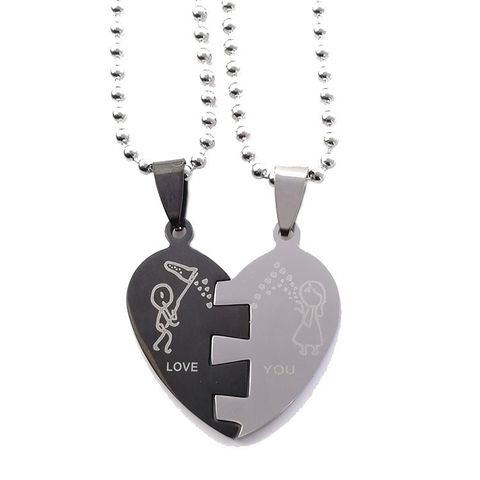 Cute Heart Shape Alloy Titanium Steel Polishing Couple Pendant Necklace