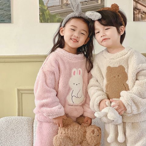Cute Bear Solid Color Flannel Fabric Underwear & Pajamas