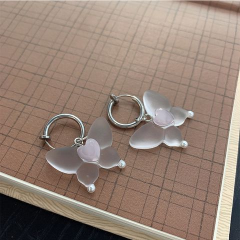 1 Pair Simple Style Butterfly Resin Titanium Steel Drop Earrings