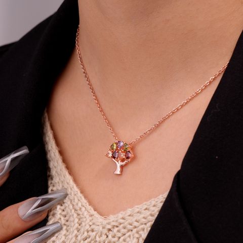 Wholesale IG Style Elegant Luxurious Life Tree 304 Stainless Steel Copper Plating Inlay Gold Plated Zircon Necklace Pendant