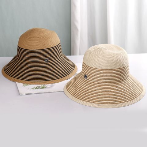 Women's Vacation Stripe Big Eaves Straw Hat