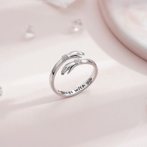 Casual Cute Classic Style Letter Hand Sterling Silver Inlay Zircon Open Rings