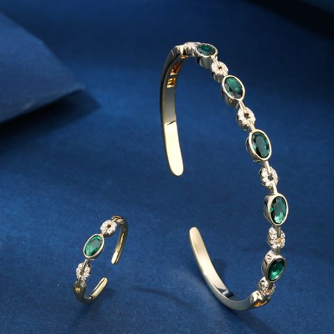 Glam Oval Copper 18k Gold Plated White Gold Plated Zircon Rings Bracelets In Bulk