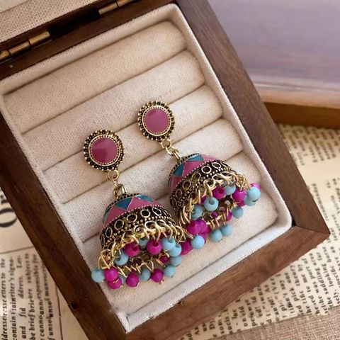 1 Pair Retro Bohemian Bell Beaded Enamel Plating Alloy Gold Plated Silver Plated Drop Earrings
