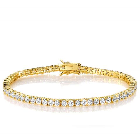Brass 18K Gold Plated Luxurious Shiny Geometric Inlay Zircon Tennis Bracelet