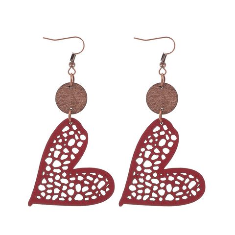 1 Pair Ethnic Style Heart Shape Printing Pu Leather Drop Earrings