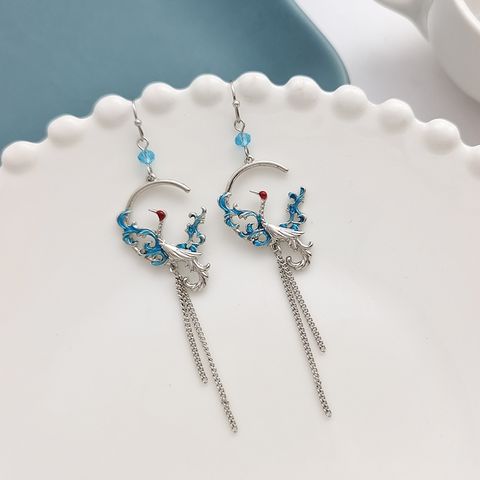 1 Pair Ig Style Crane Tassel Enamel Plating Alloy Metal Copper Drop Earrings