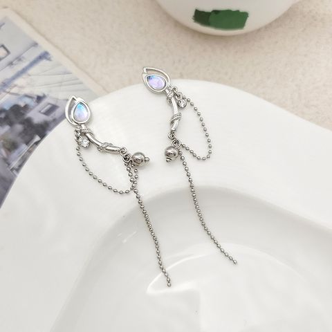 1 Pair Ig Style Sweet Flower Plating Chain Inlay Alloy Gem Glass Drop Earrings