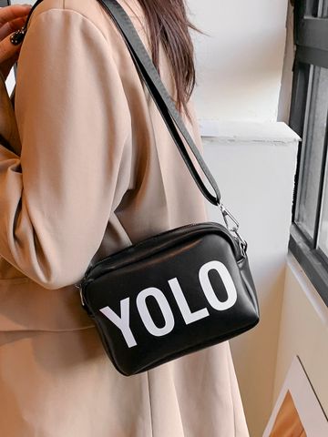 Women's Pu Leather Letter Streetwear Square Zipper Shoulder Bag Square Bag