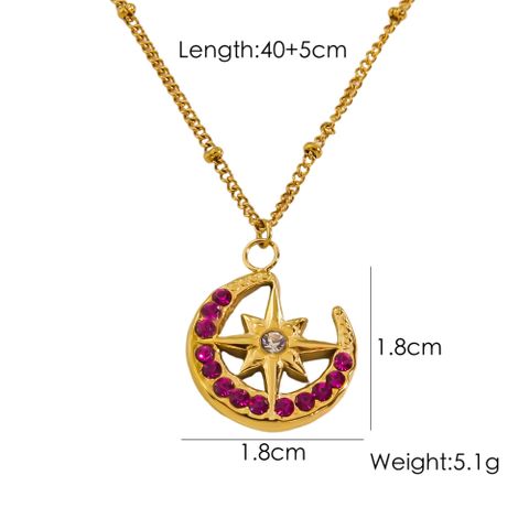 304 Stainless Steel 14K Gold Plated IG Style Plating Inlay Star Moon Zircon Pendant Necklace
