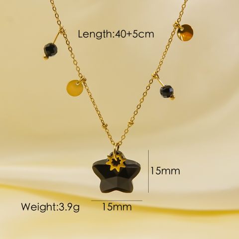304 Stainless Steel Natural Stone 14K Gold Plated IG Style Plating Star Natural Stone Pendant Necklace