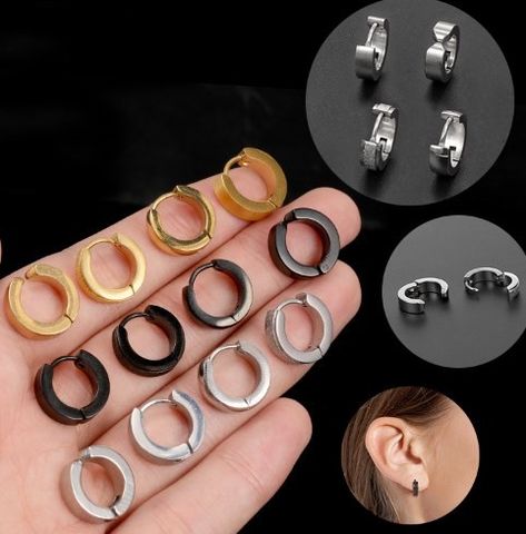 1 Pair Simple Style Geometric Solid Color Plating Titanium Steel Hoop Earrings